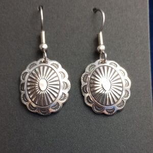 Sterling Silver Oval Stamped Concho Dangle Earrings